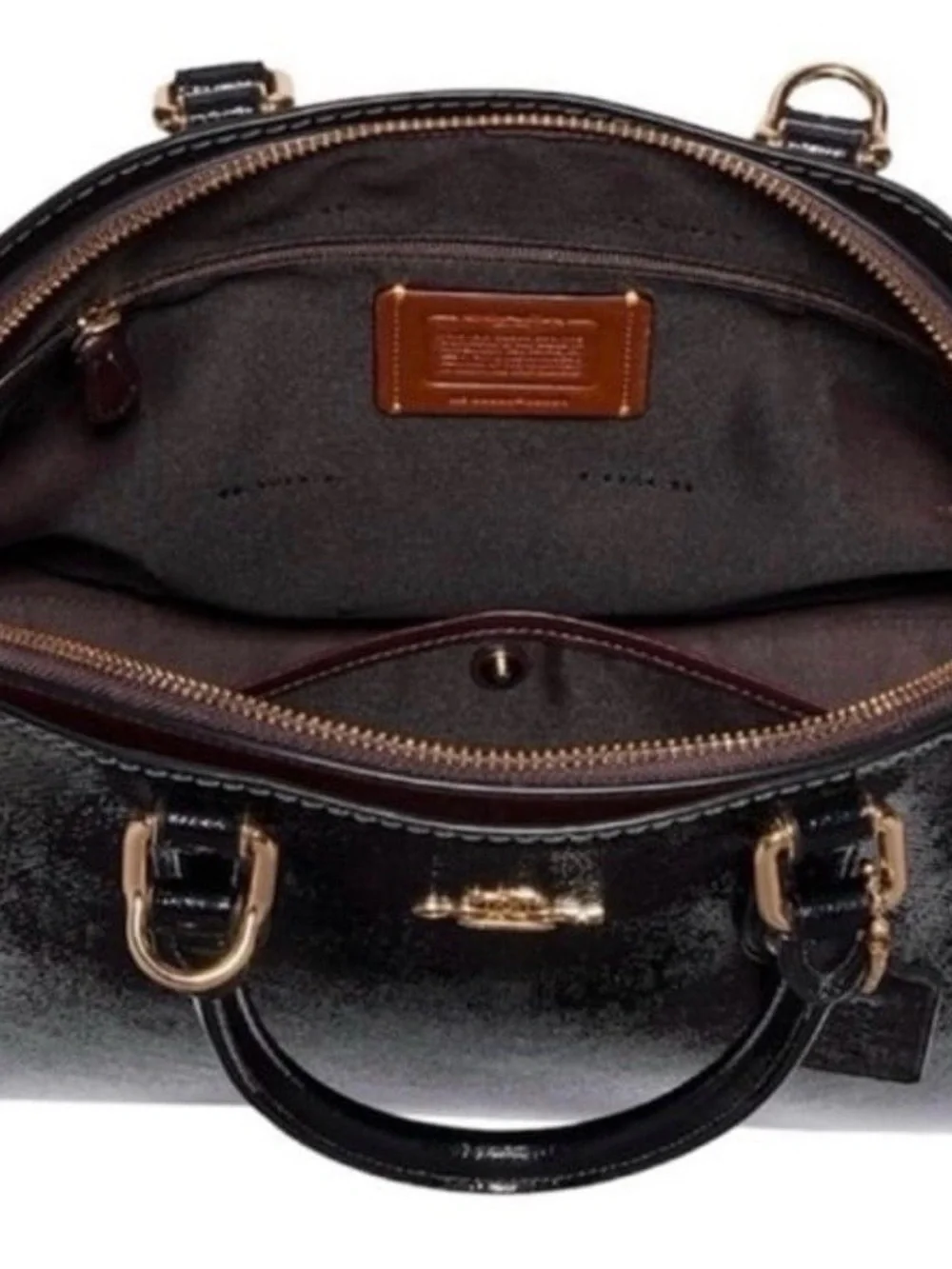 Coach Oxblood Quinn Patent Crossgrain  Leather Satchel.